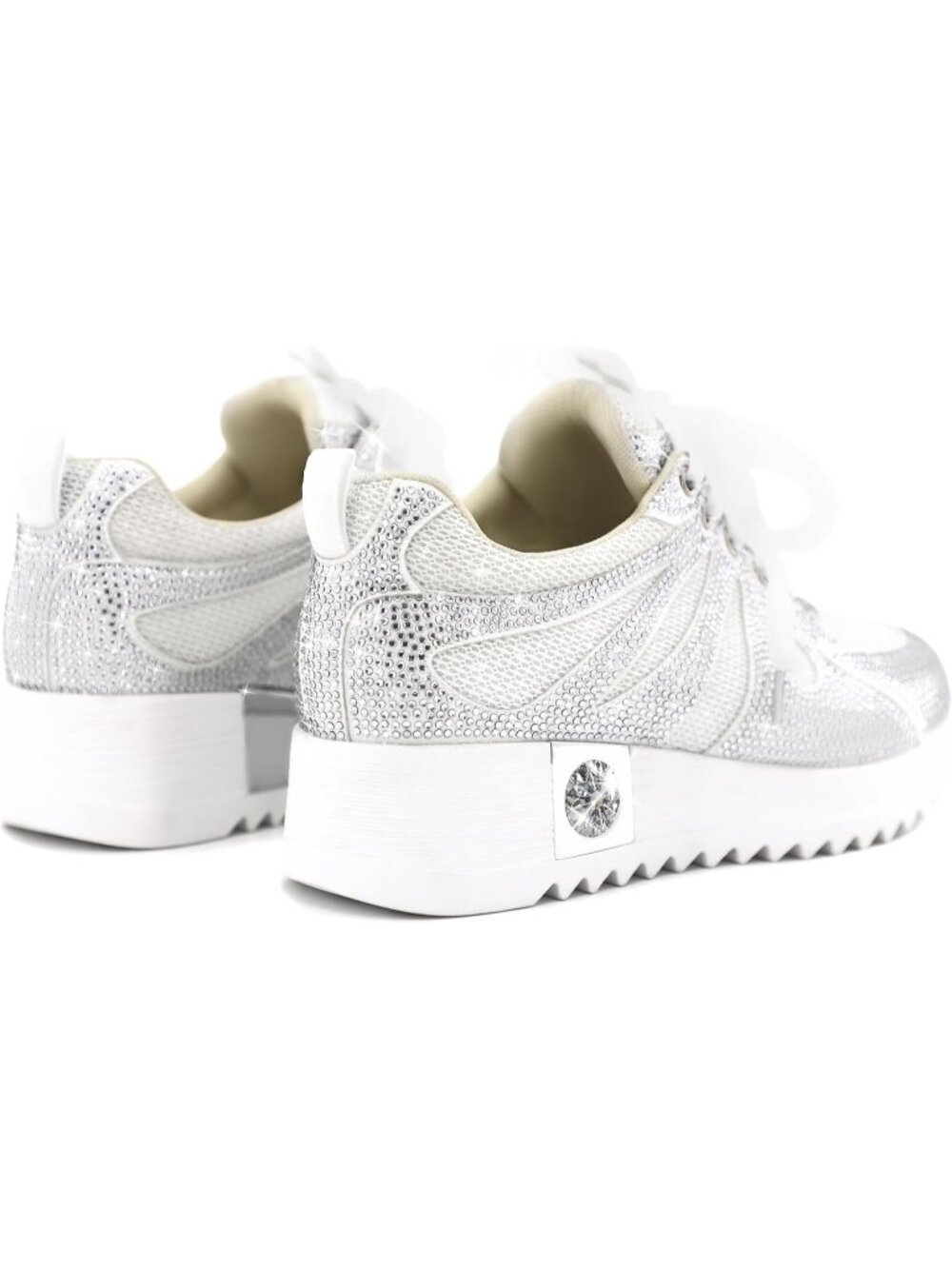 🆕Women's White Mesh Platform Wedge Sparkly Rhinestone High Top Glitter Sneakers - Picture 5 of 6